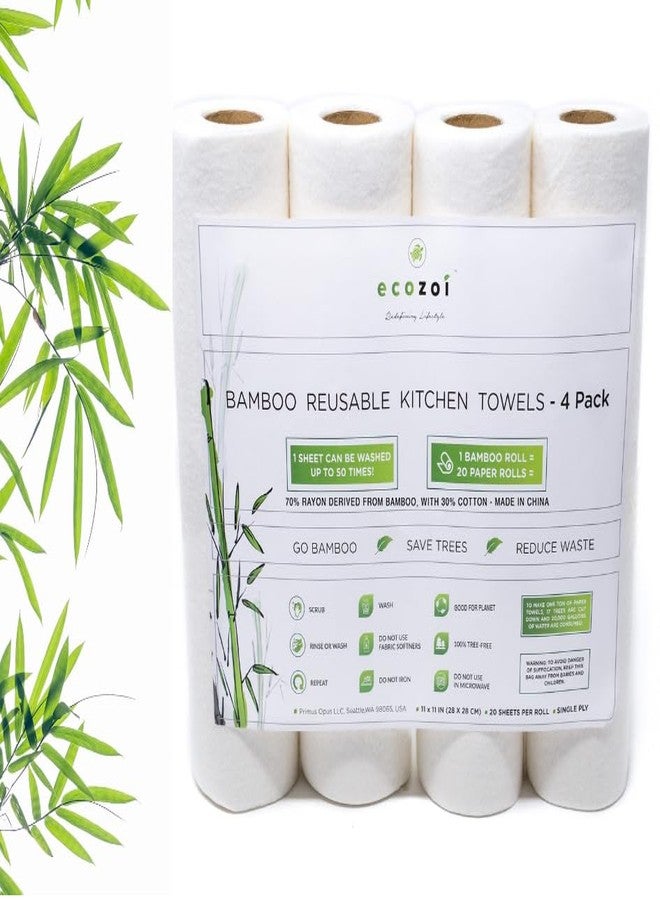 ecozoi Reusable Bamboo Paper Towels - 4 Pack | Rayon derived from Bamboo |Equivalent to 80 Regular Rolls | Sustainable Eco Friendly Kitchen Paper Rolls | 50 Times More Usage Than Regular Paper Rolls - Image 1